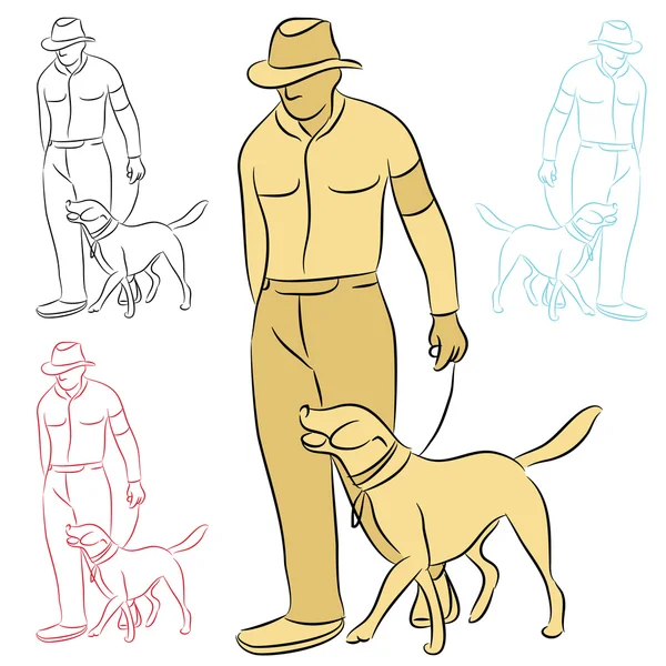 Homme dressant son chien — Image vectorielle