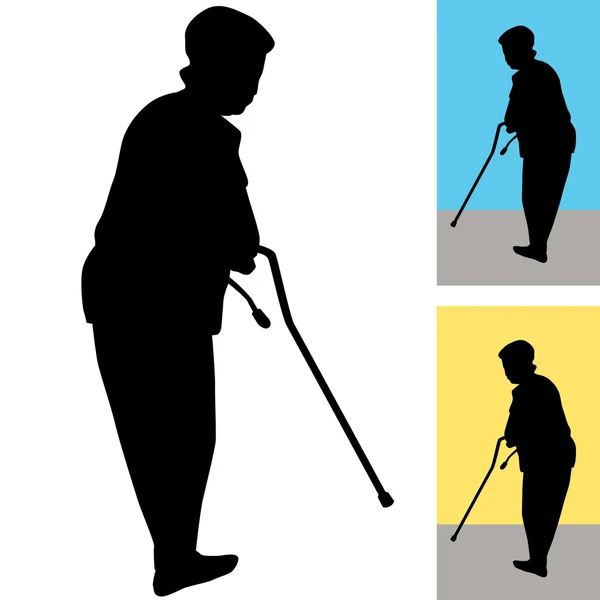 Senior Woman With Cane — Stock Vector