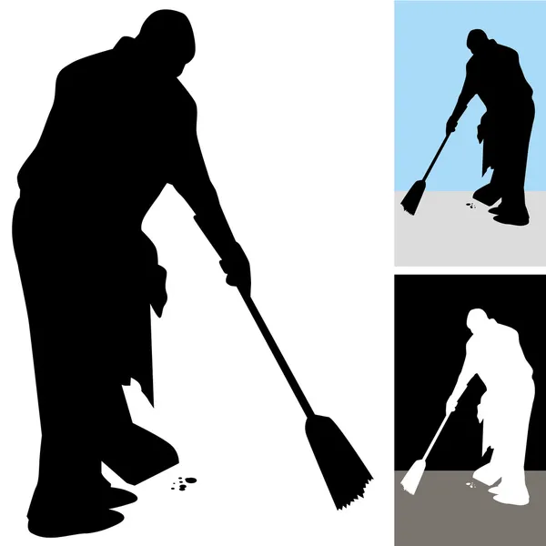 Man Sweeping Floors — Stock Vector