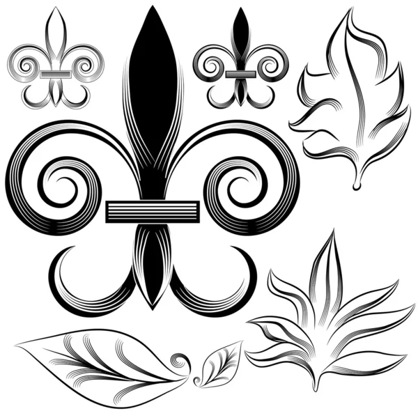 Fleur Leaf Engraving Set — Stock Vector