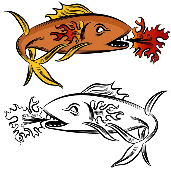 Fire Fish Drawing — Stock Vector