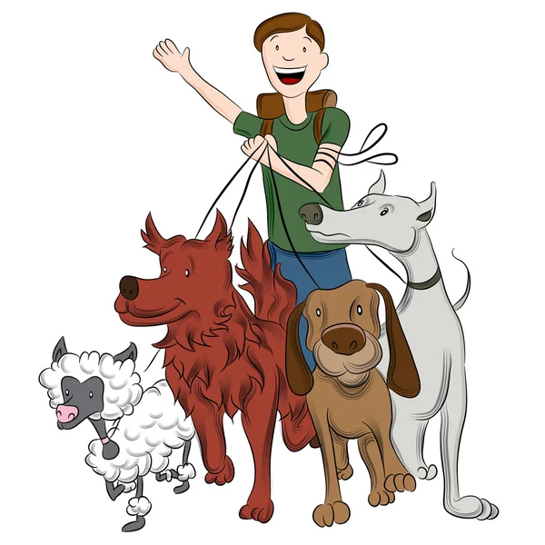 Hombre paseando perros — Vector de stock