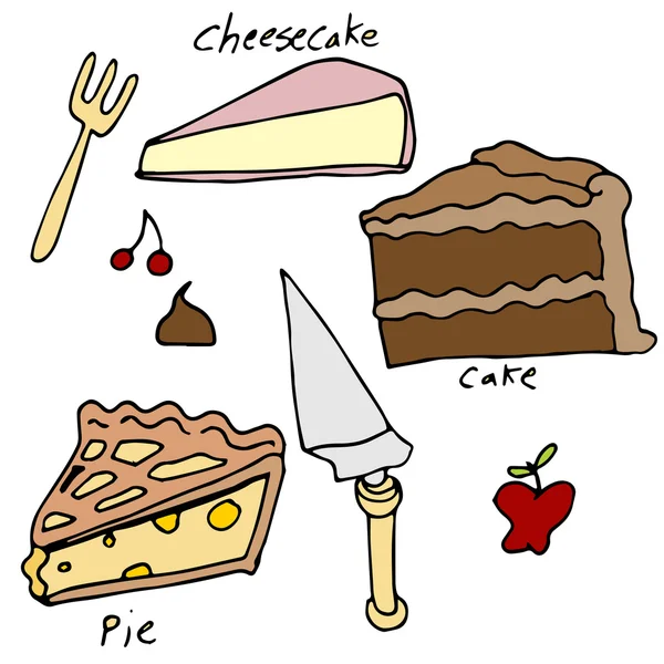ケーキとパイ デザート アイコン セット — ストックベクタ