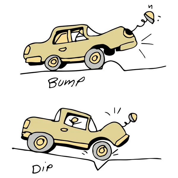 Frapper voiture Bump et nid de poule dans la route — Image vectorielle