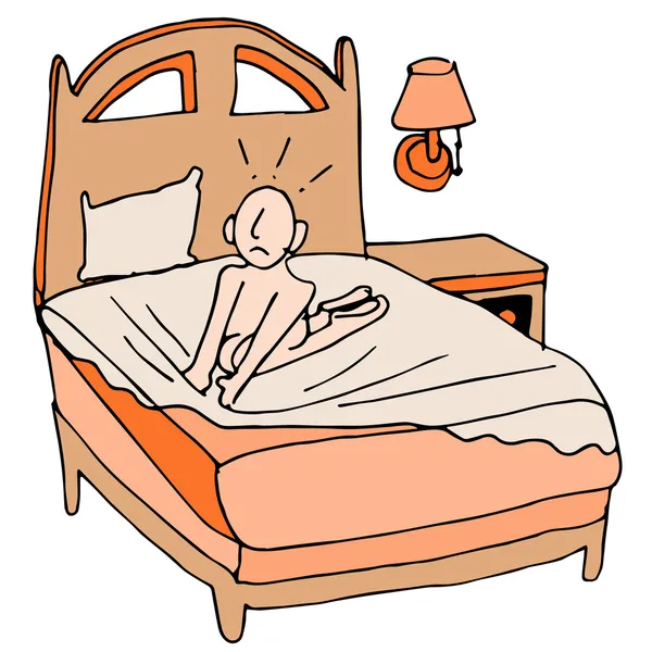 Persona tratando de hacer la cama — Vector de stock