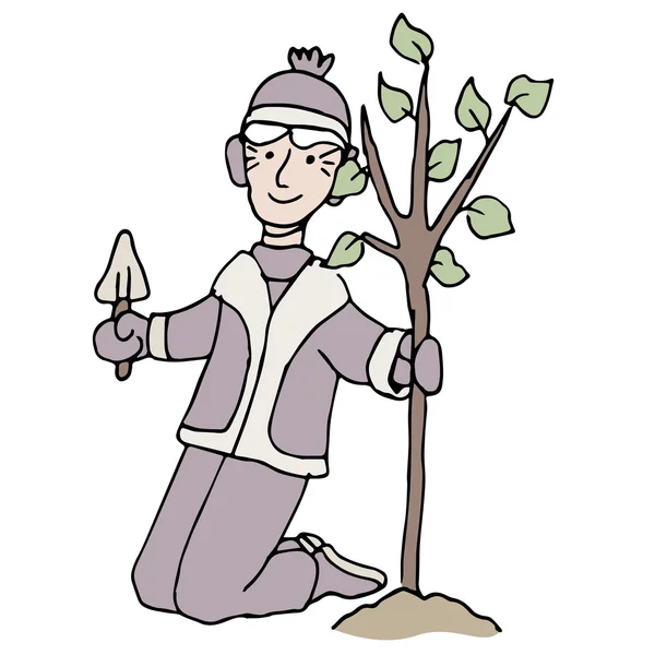 Winter Tree Planting — Stock Vector