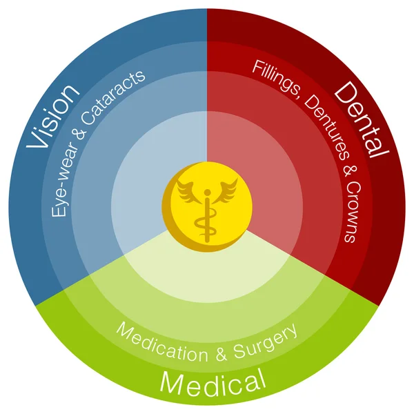 Categorías de atención sanitaria — Vector de stock