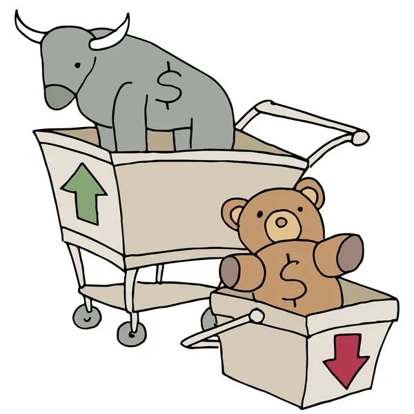 Byka i niedźwiedzia, wózki sklepowe — Wektor stockowy