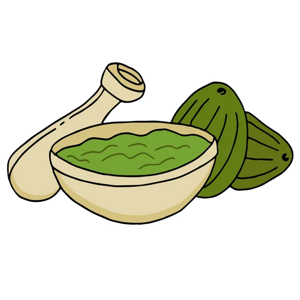 Kase guacamole ve avokado — Stok Vektör