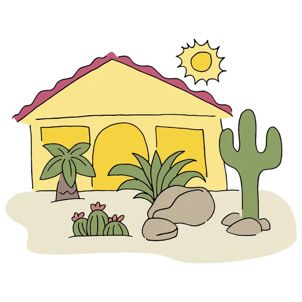 Casa com Deserto Paisagismo —  Vetores de Stock