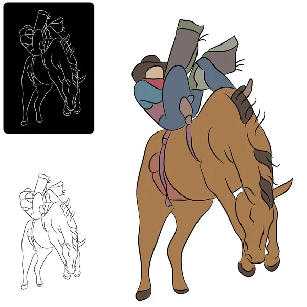 Vaquero y Caballo Bucking — Vector de stock