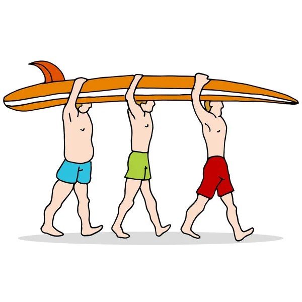 Personnes qui transportent des planches de surf — Image vectorielle