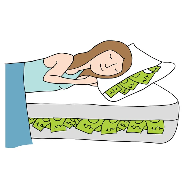 睡在床上的现金 — 图库矢量图片