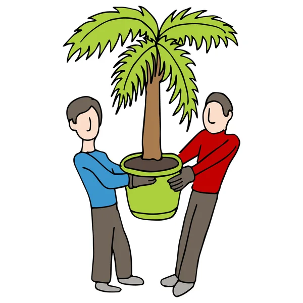 Carrying Potted Palm — Stock Vector