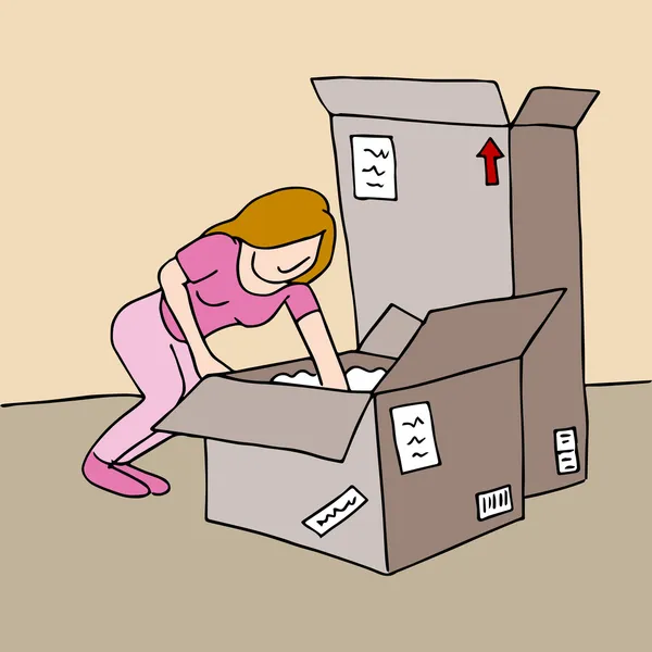 Mujer con cajas móviles — Vector de stock