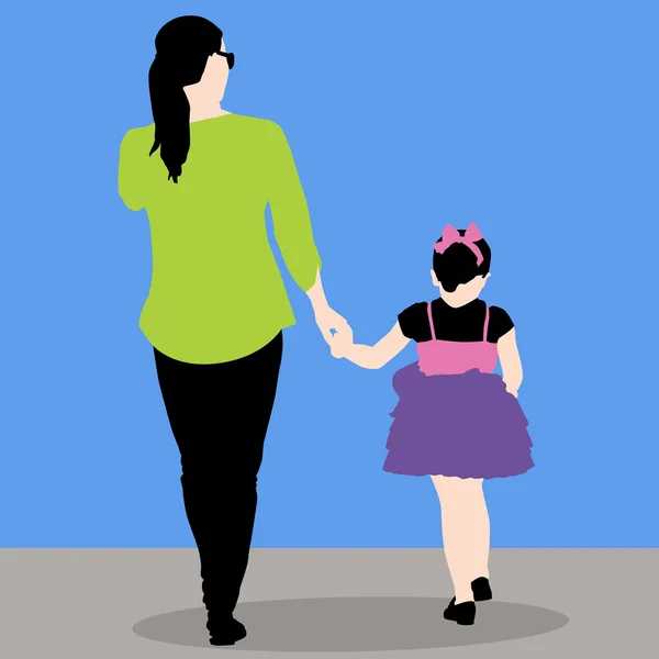 Mother Daughter Holding Hands — Stock Vector