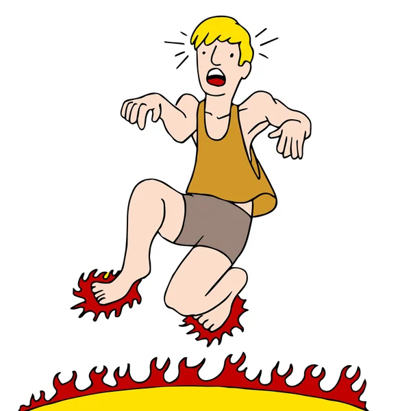 Man Burning Feet on Hot Surface — Stock Vector