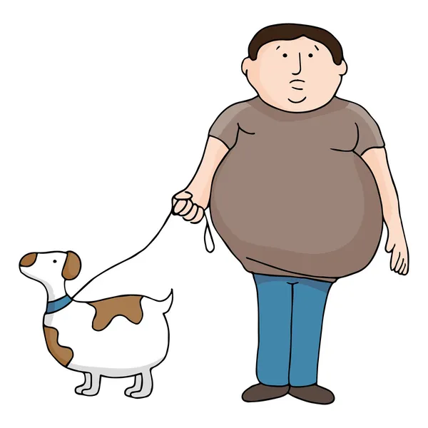 Человек с лишним весом и собака — стоковый вектор