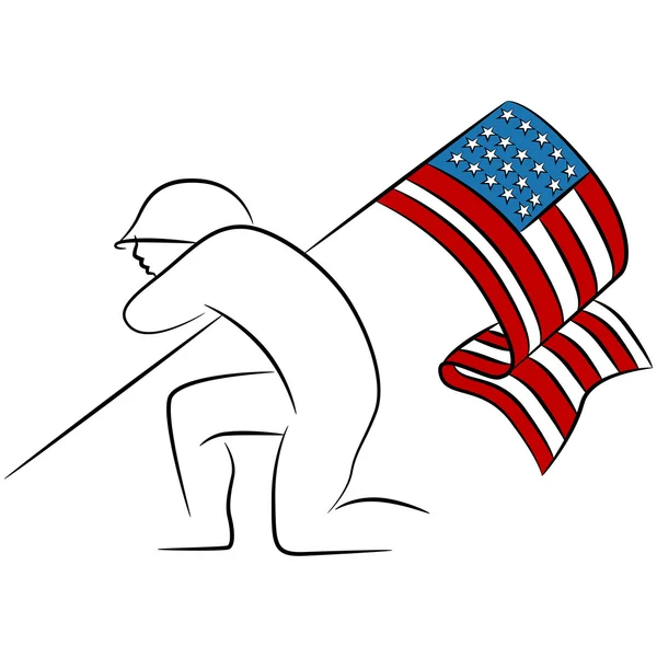 Asker holding Amerikan bayrağı — Stok Vektör
