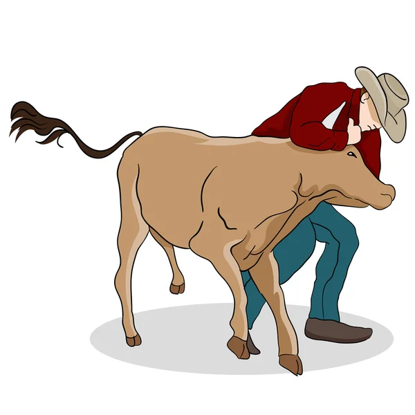 Vaquero forcejeando un becerro — Vector de stock