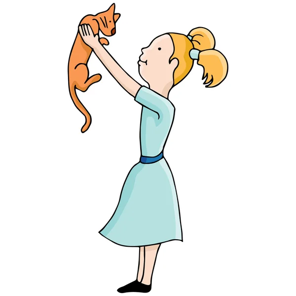 Cat and Girl — Stock Vector