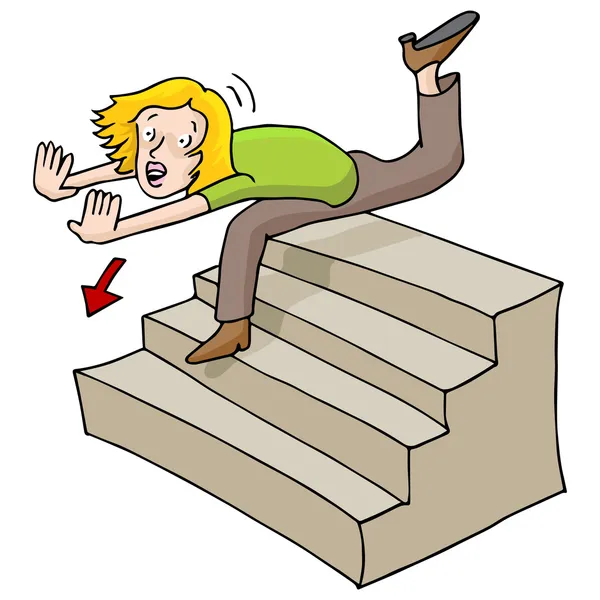 Mujer cayendo escaleras abajo — Vector de stock