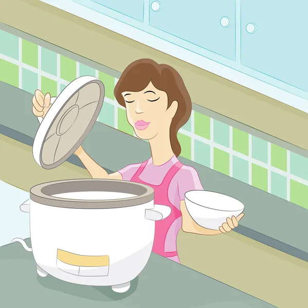 煮饭的女人 — 图库矢量图片