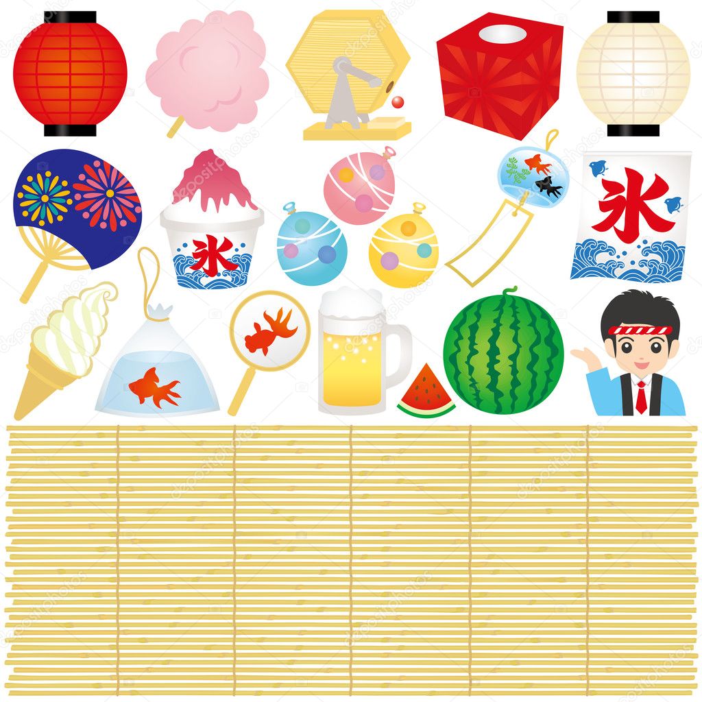 Set of Japanese summer festival illustrations.