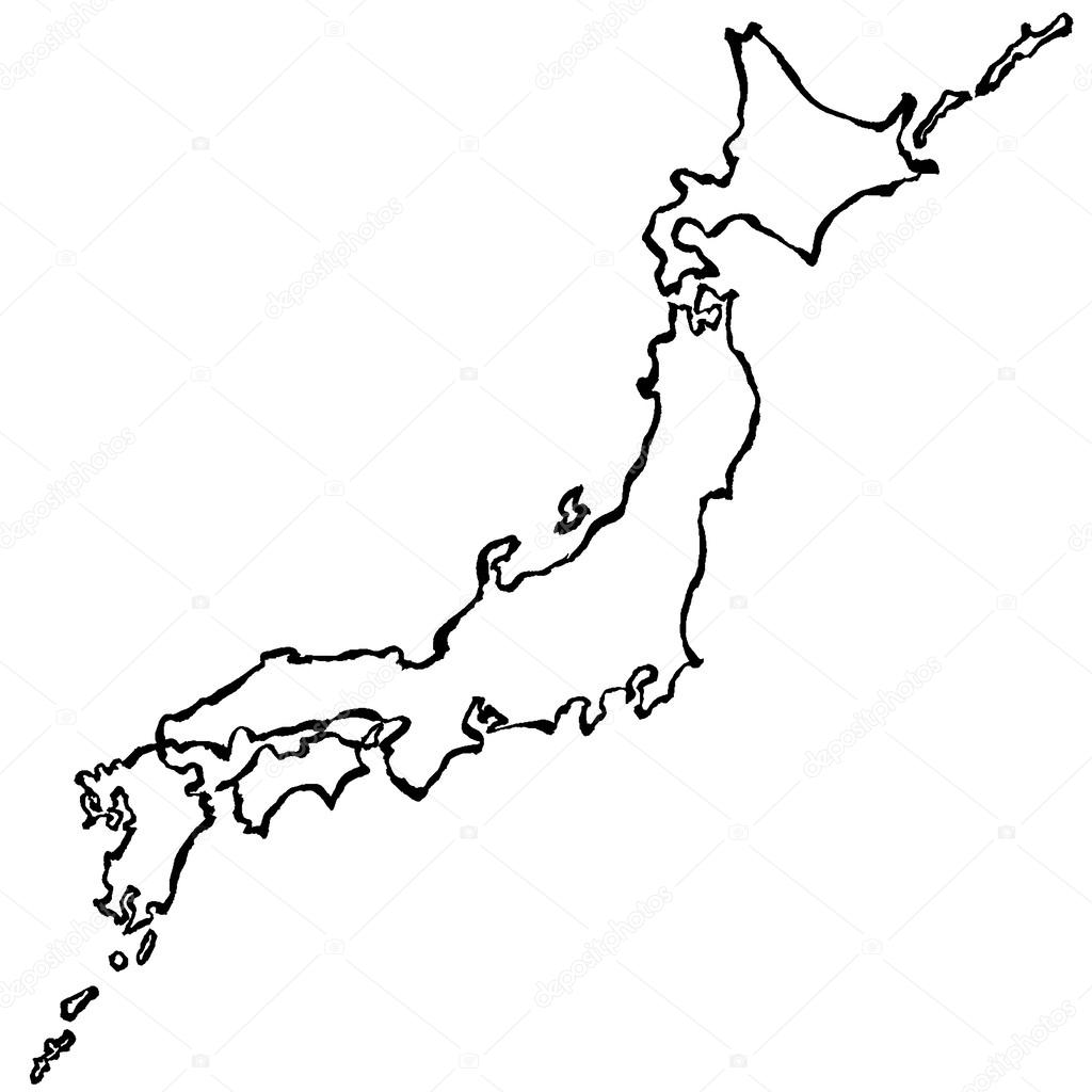 Japan map. brush stroke line.