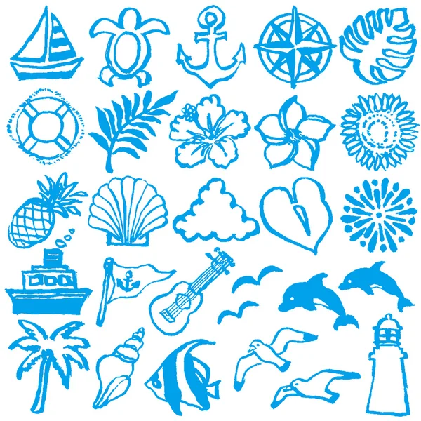 Zomer pictogrammen. borstel beroerte illustraties. — Stockvector