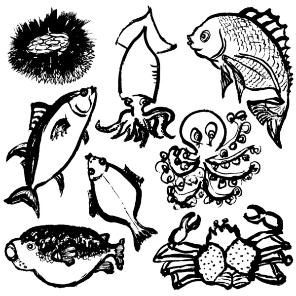 Peixes desenhados à mão . — Vetor de Stock