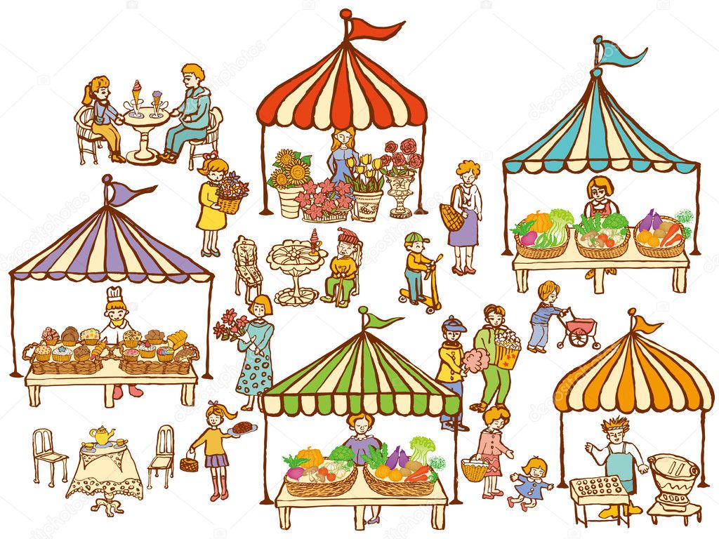 Market place with food and vegetables stands. Stock Vector Image by  ©lalan33 #47763549