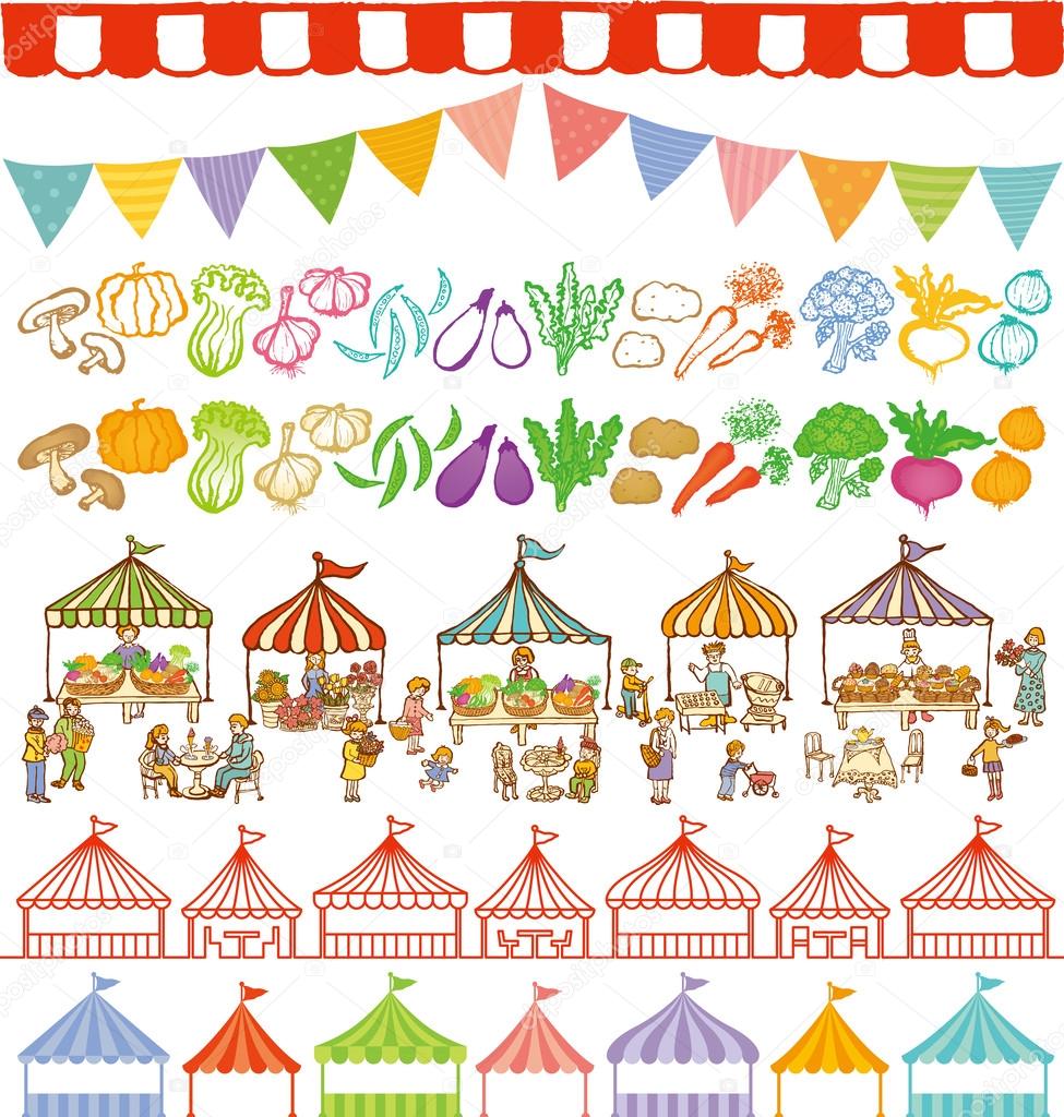 Market place illustrations and event tents frames.