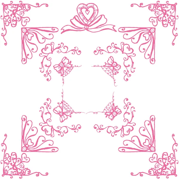 Decorative corners with hearts. — Stock Vector