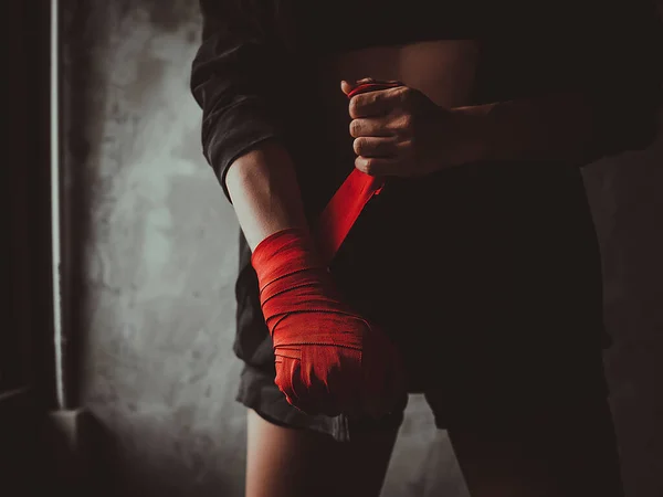 Wrapped Red Cloth Make Ready Fight Health Care Concept Exercise — Stock Photo, Image