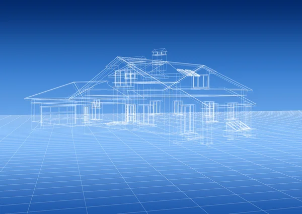 Architectural 3D construction blue print — Stock Photo, Image