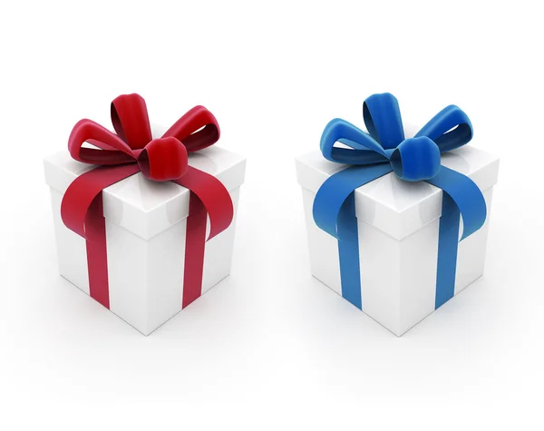 Two gift boxes red and blue on white background — Stock Photo, Image