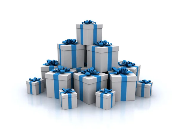 Stapel van blauwe geschenk dozen hoge kwaliteit 3d render — Stockfoto