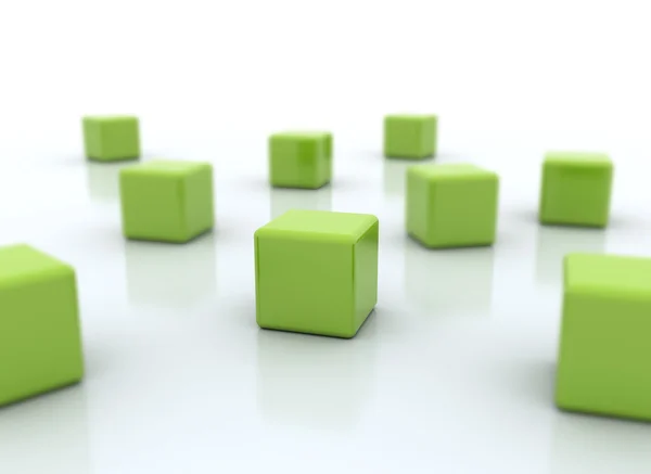 Green cubes with selective focus — Stock Photo, Image