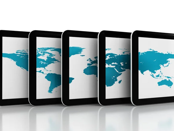 Tablet pc and world map — Stock Photo, Image