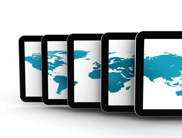 Tablet pc and world map — Stock Photo, Image