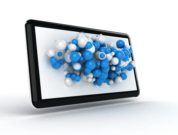 Tablet PC with 3d colourful spheres — Stock Photo, Image