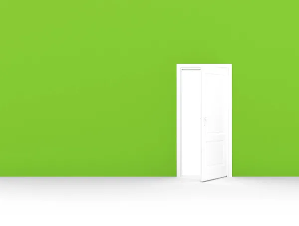 Зеленая комната с открытой дверью — стоковое фото