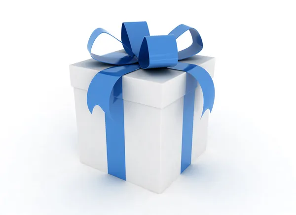 Gift box blue ribbon — Stock Photo, Image