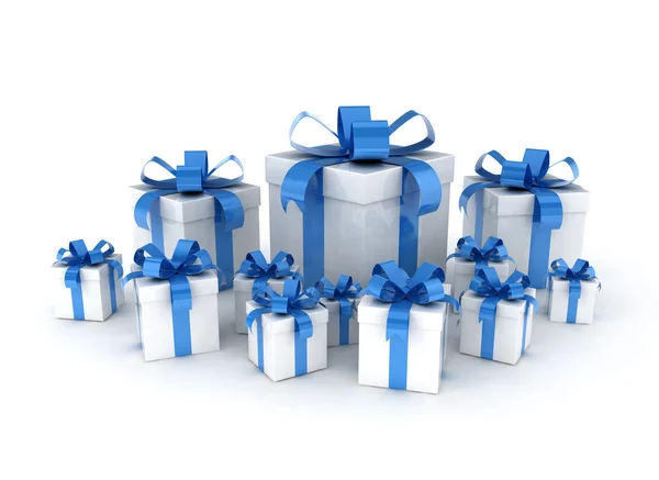 Blauw lint geschenkdozen — Stockfoto