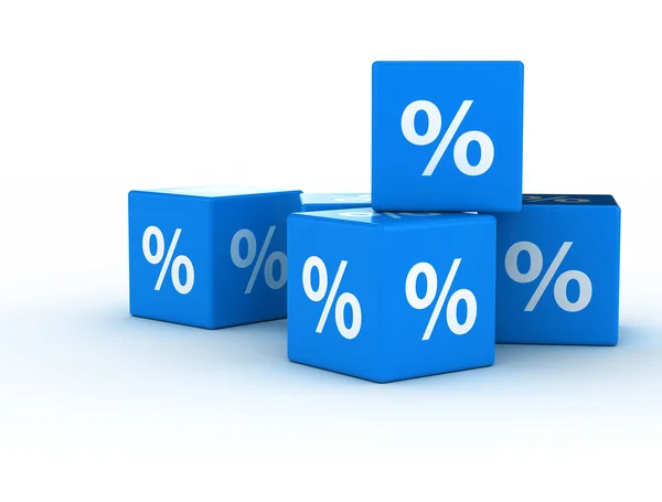Sinal percentual em cubos azuis — Fotografia de Stock