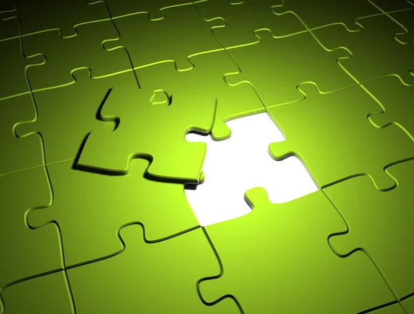 Green puzzle the last missing piece — Stock Photo, Image
