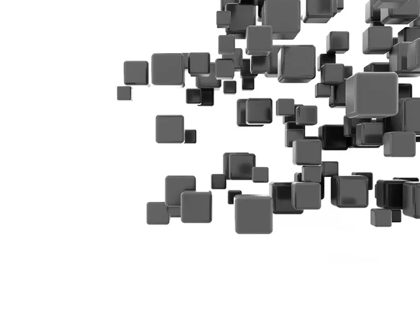 Schwarze metallische Würfel fliegen — Stockfoto