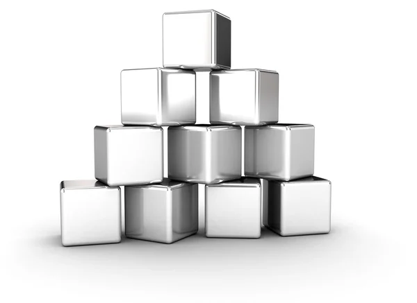 Gestapelde zilveren kubussen piramide vorm — Stockfoto