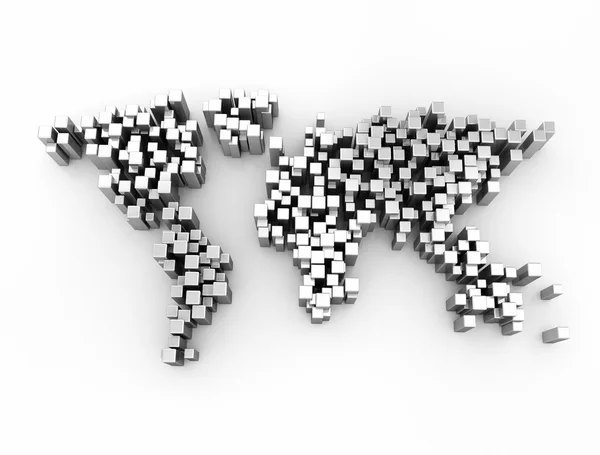 Mapa do mundo feito de cubos de metal 3d — Fotografia de Stock